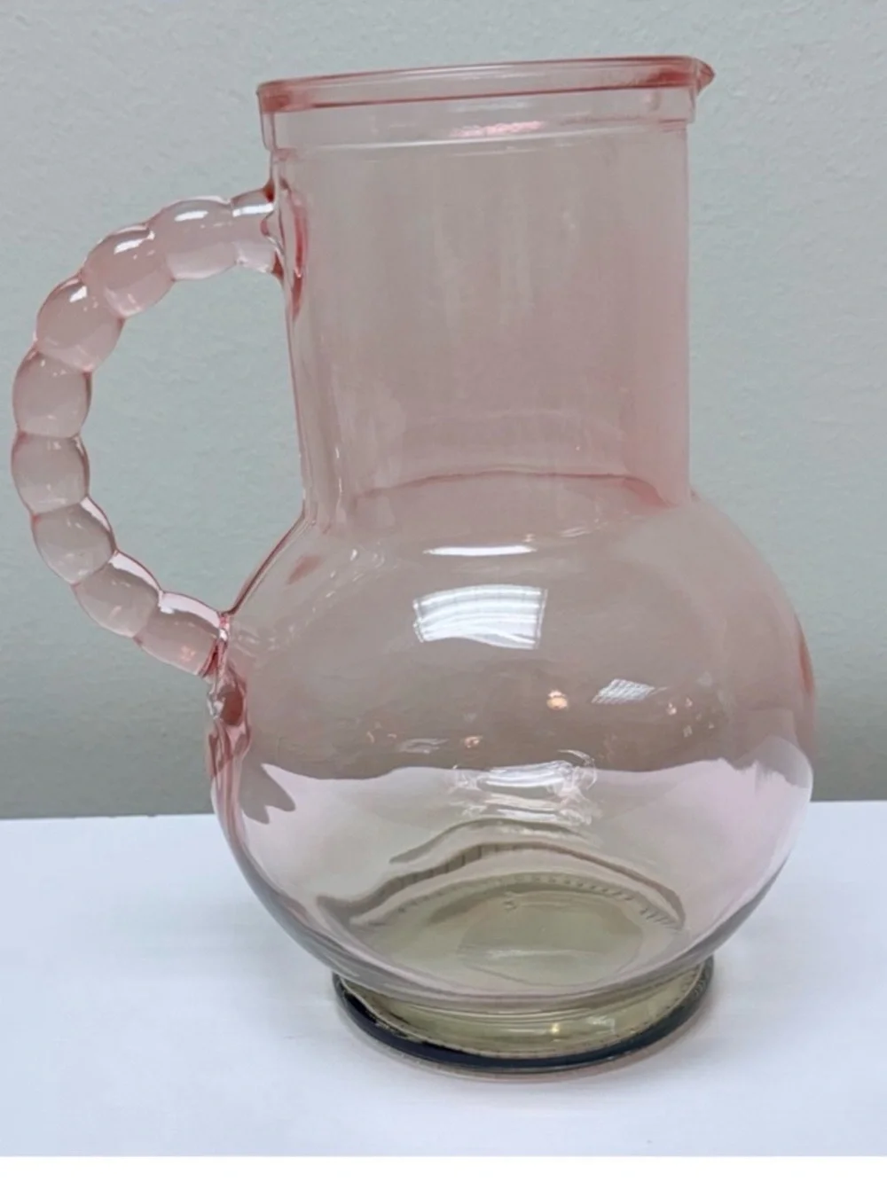 New! Target Bullseye Playground Pink & Green Tinted Glass Pitcher, Beaded Handle